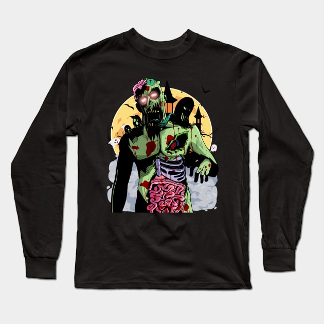 Scary Zombie Halloween Long Sleeve T-Shirt by Noseking